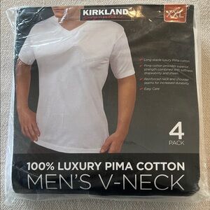 Kirkland Signature Men's White V-Neck Pima Cotton T-Shirts - 4 Pack XXL